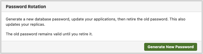 Password rotation settings with the Generate New Password button